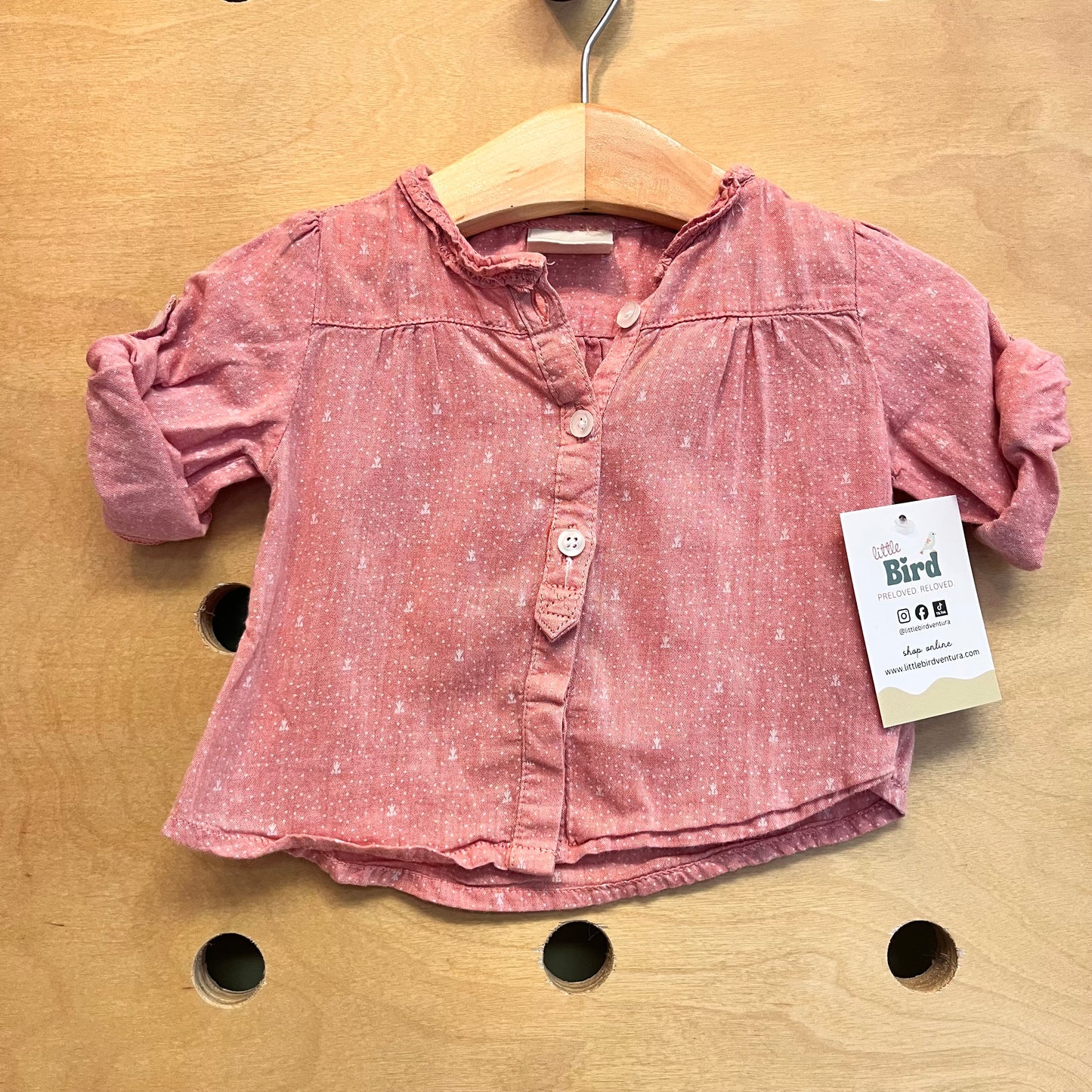 Pink & White Floral Button Top