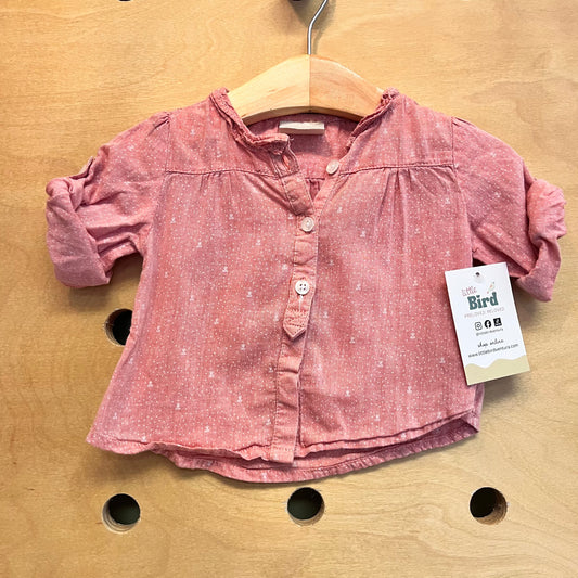 Pink & White Floral Button Top