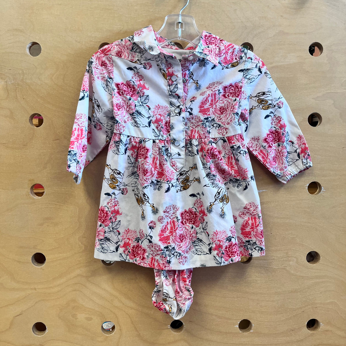 White/Pink Floral Dress+Bloomers