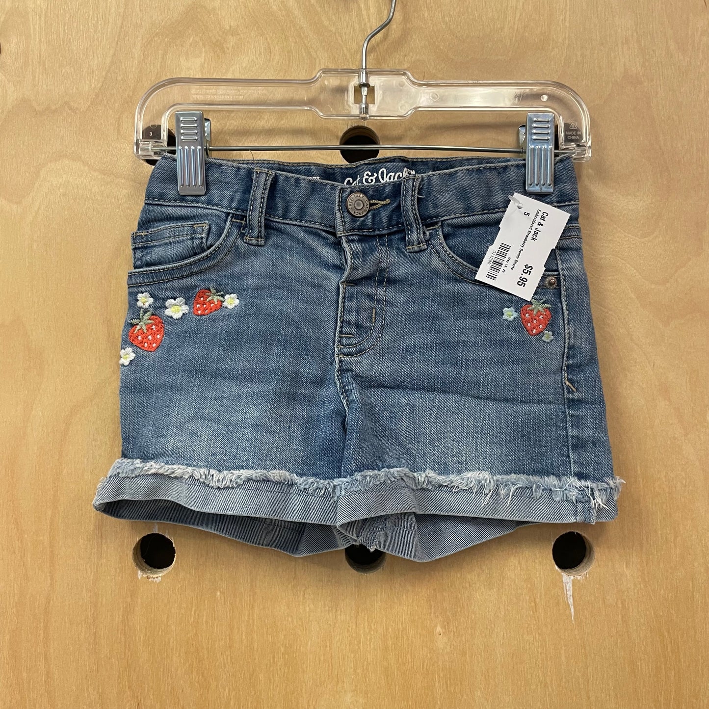 Embroidered Strawberry Denim Shorts