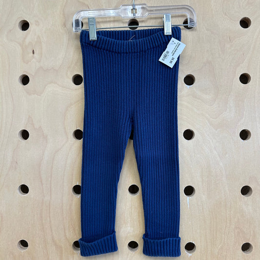 Blue Ribbed Knit Leggings