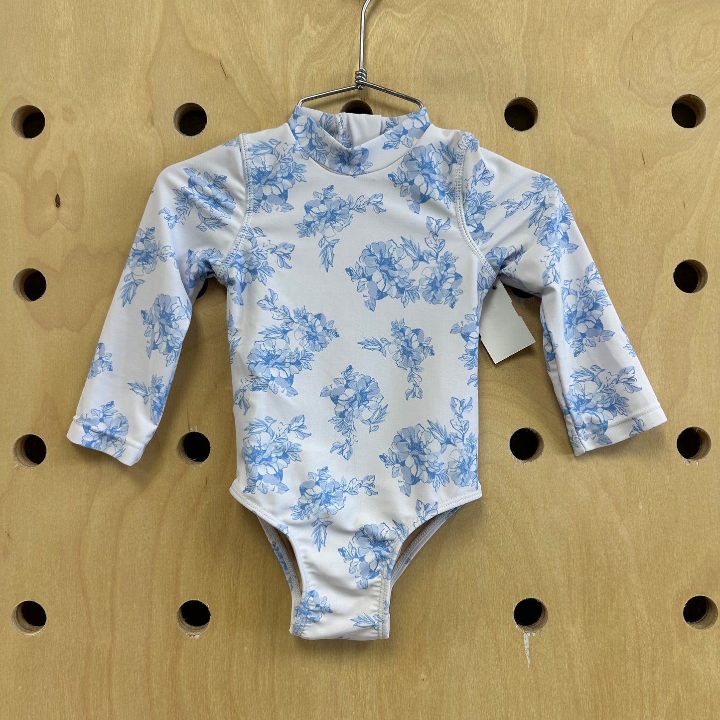 White+Blue Floral LS Swimsuit