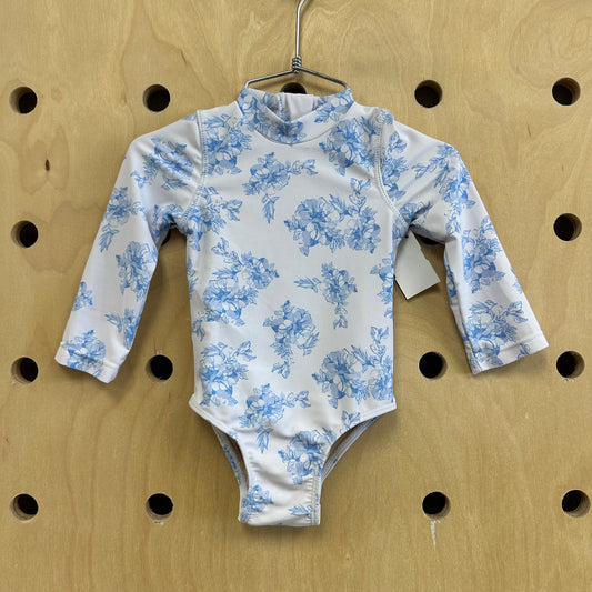 White+Blue Floral LS Swimsuit