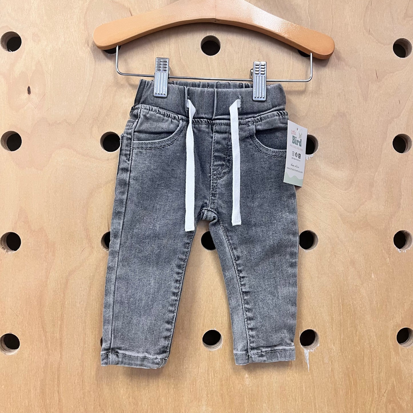 Grey Drawstring Denim Pants