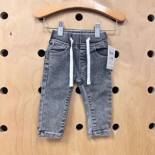 Grey Drawstring Denim Pants