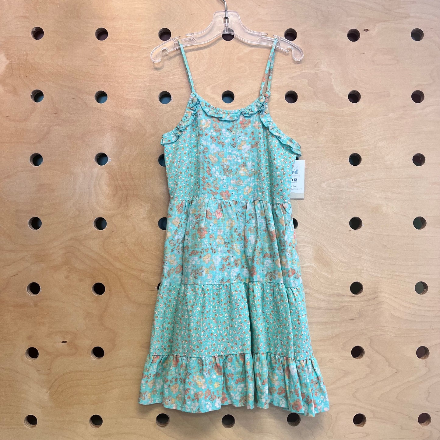 Green/Peach Floral Linen Blend Dress