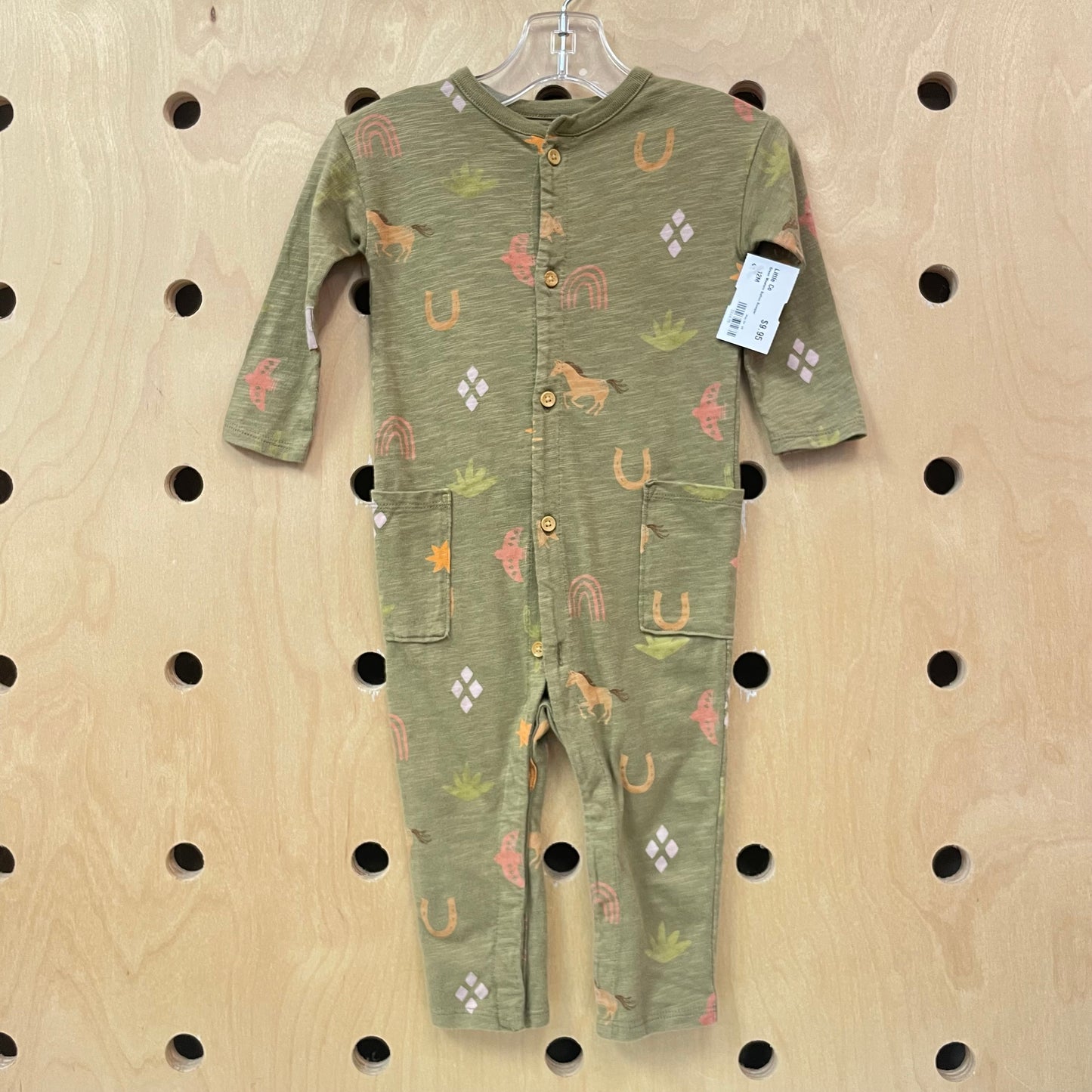 Green Western Button Romper