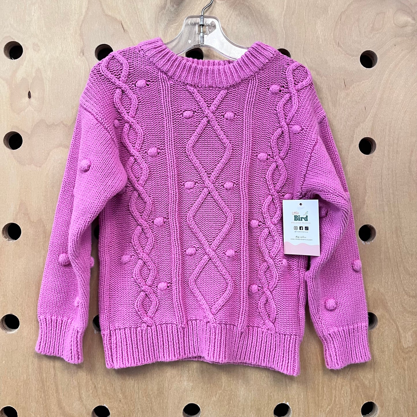 Pink Cableknit Pom Sweater