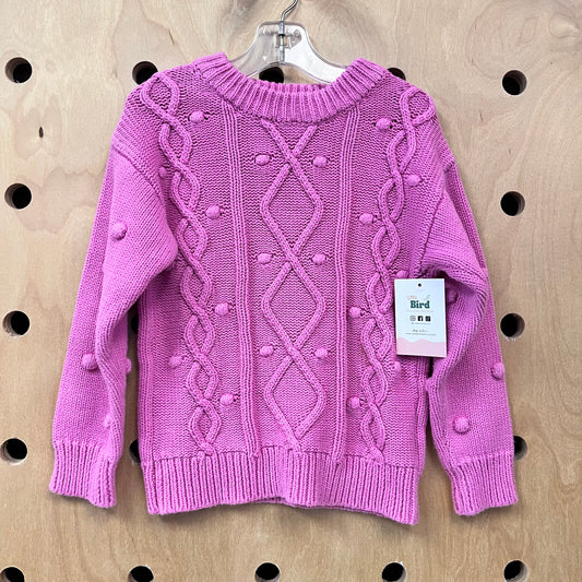 Pink Cableknit Pom Sweater