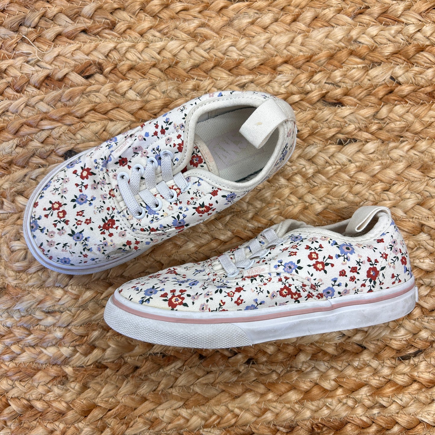 White Canvas Floral Slip On Shoes