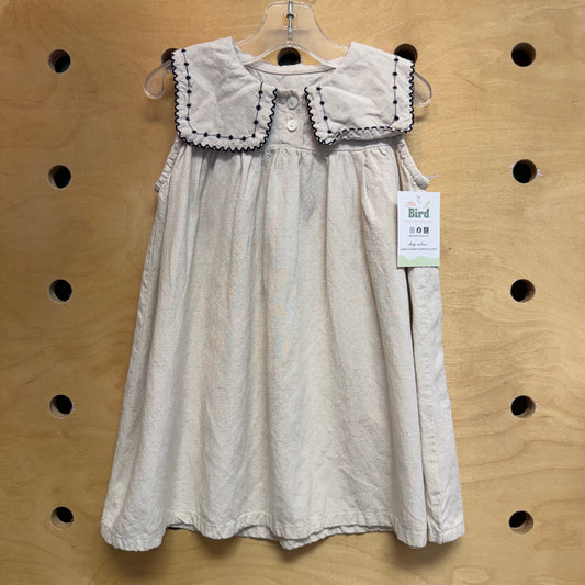 Cream/Blue Embroider Collar Dress