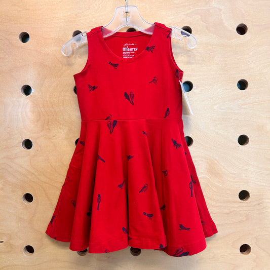 Organic Red/Navy Birds Dress