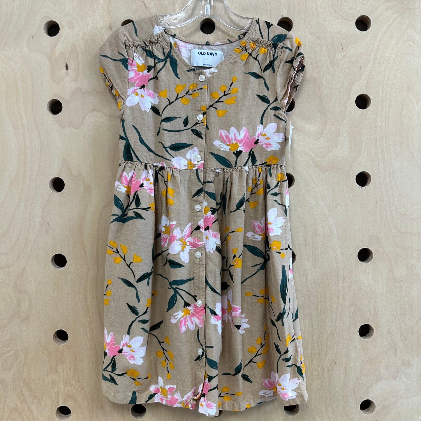 Tan Tropical Floral Dress