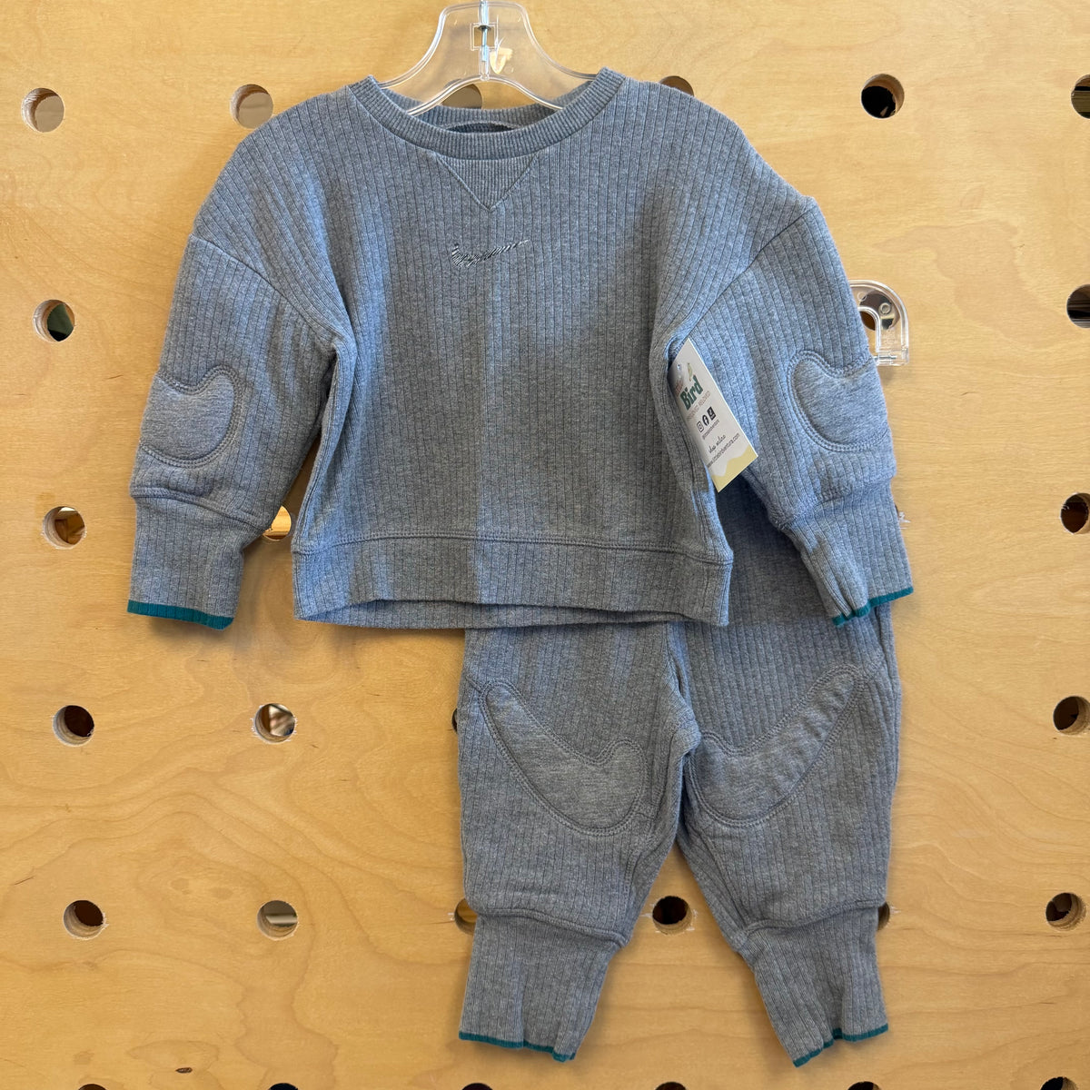 Grey Ribbed Embroidered Logo Outfit