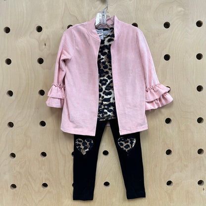 3pc Pink Velour+Leopard Outfit NEW!