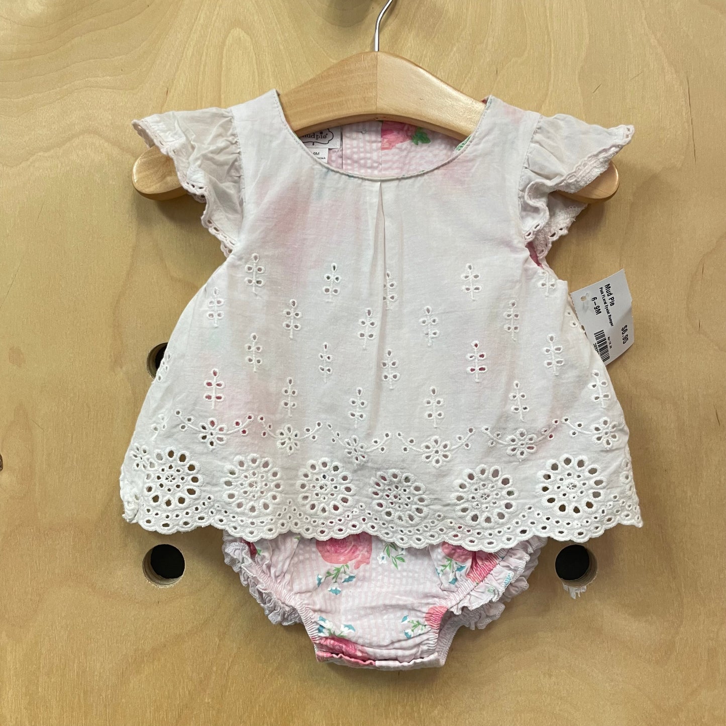 Pink FLoral Eyelet Romper