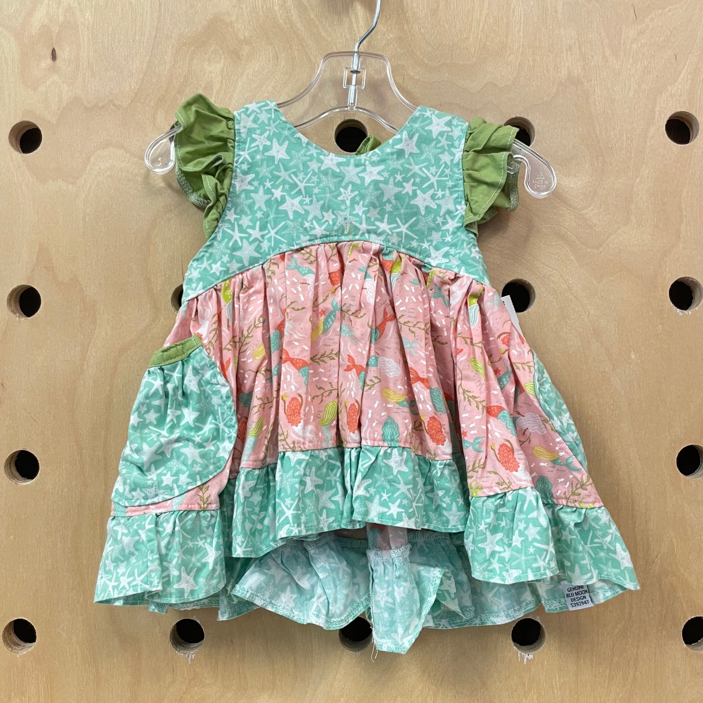 Peach + Green Mermaids Tie Back Dress