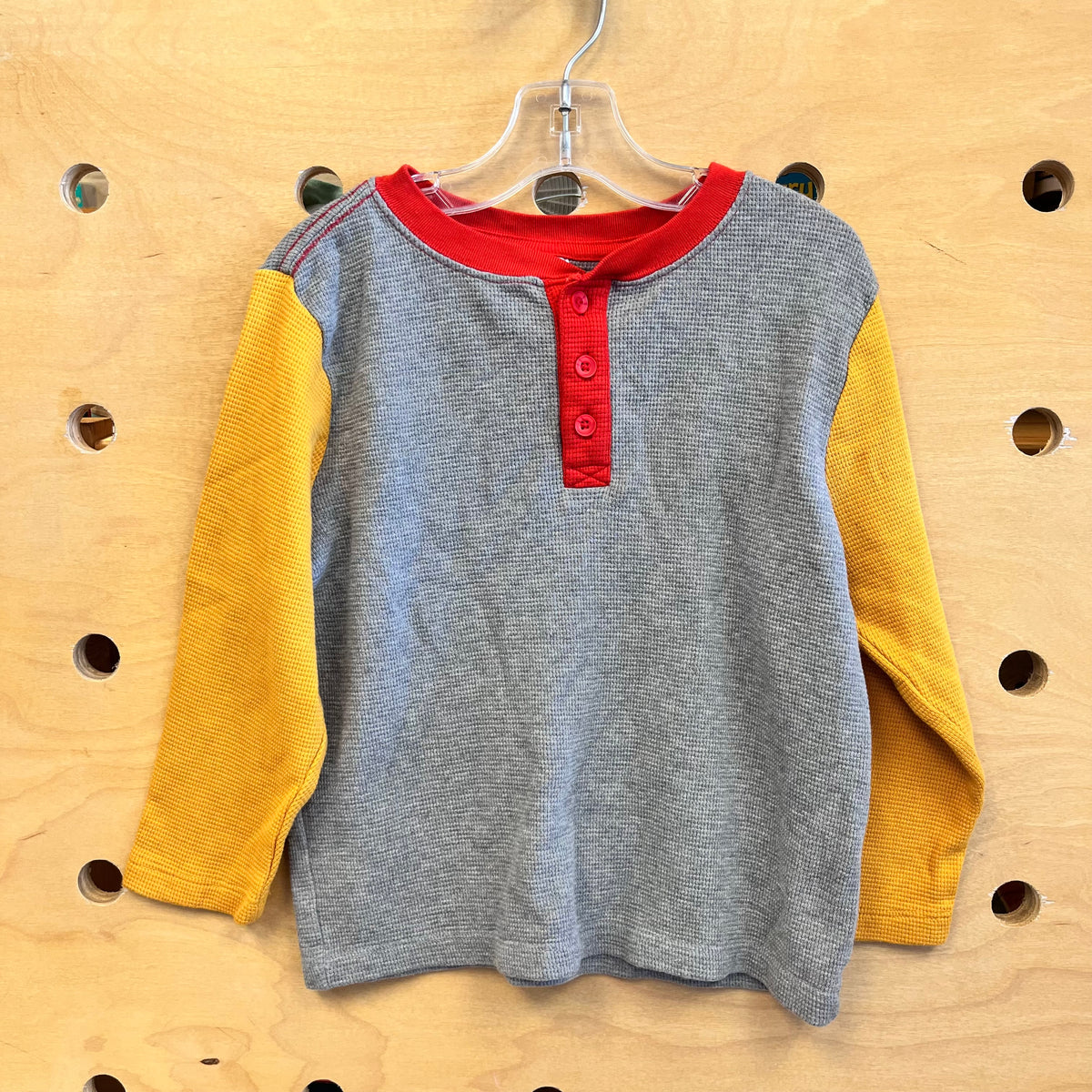 Grey/Yellow Waffle Knit Henley LS