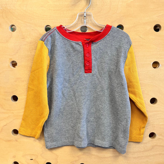 Grey/Yellow Waffle Knit Henley LS