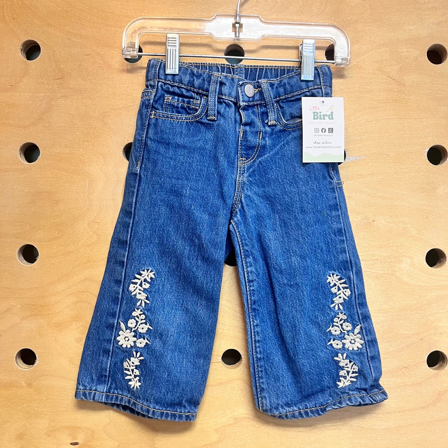 Embroider Floral Denim Wide Pants