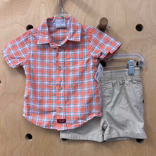 Coral & Blue Shirt & Shorts Outfit