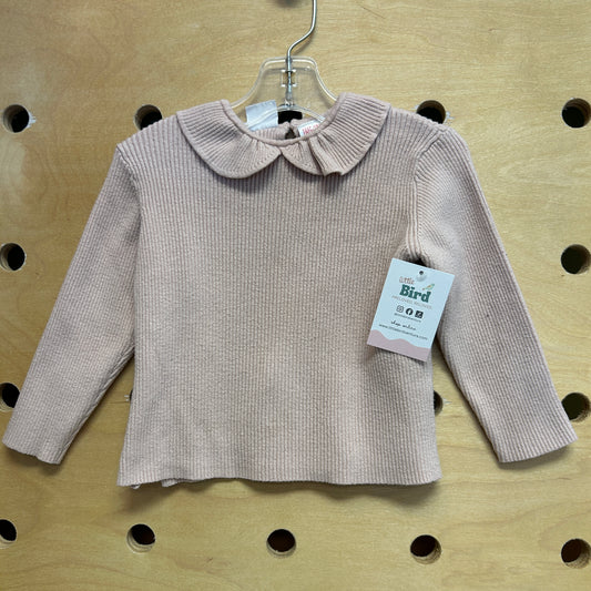Pink Ribbed Collared LS