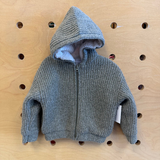 Green Knit Lined Zip Hoodie