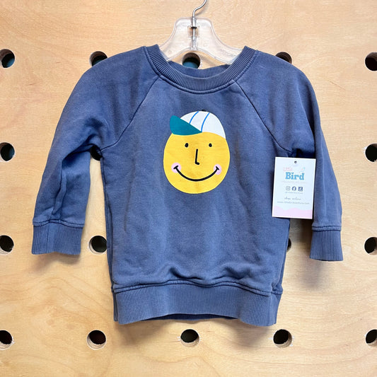 Grey Cotton Smiley Face Pullover