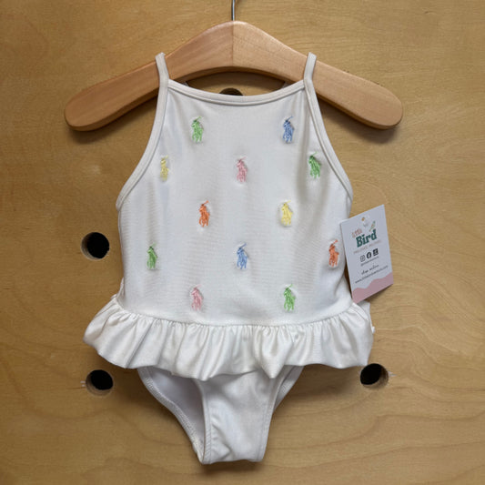 White Embroidered Logo Swimsuit
