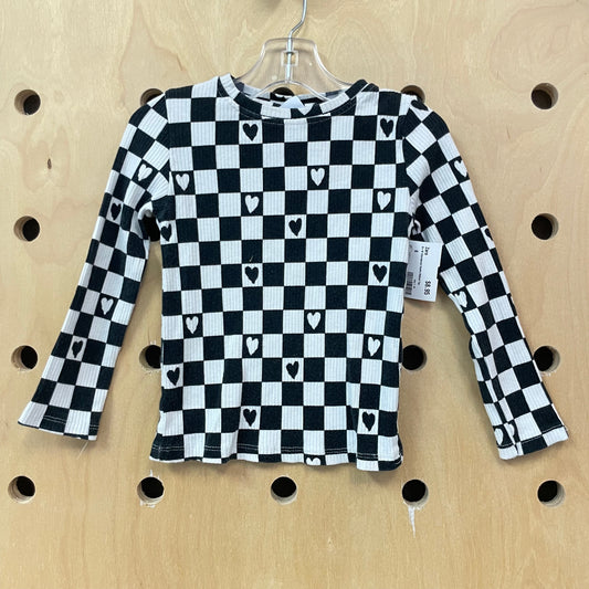 B+W Cherckered Hearts Ribbed Top