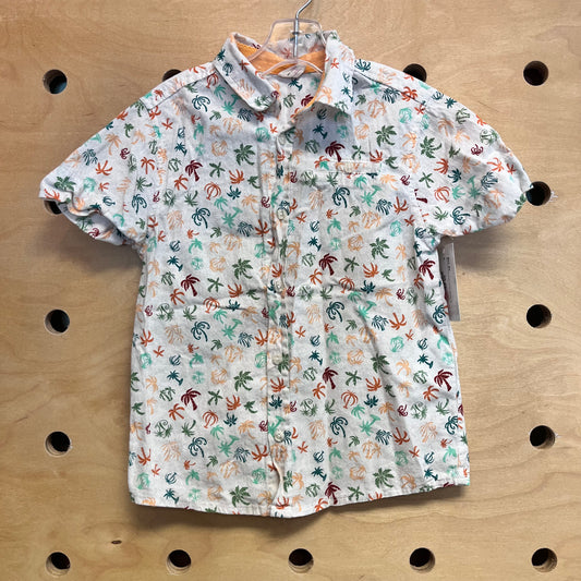 White/Colorful Palm Trees Button Up