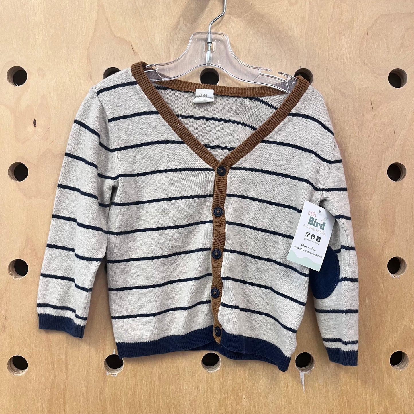 Tan/Navy Striped Button Cardigan