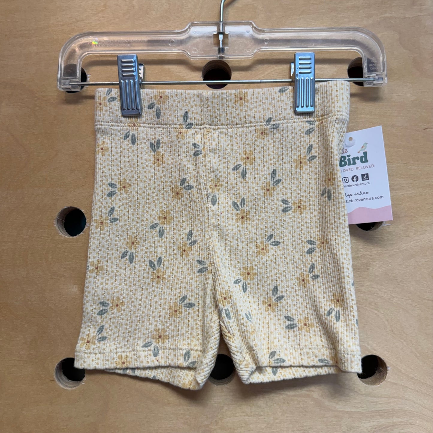 Yellow Floral Ribbed Shorts
