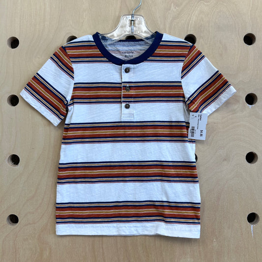 White + Brown Striped Henley