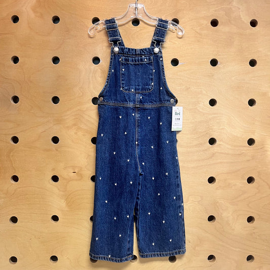 Dark Wash Embroidered Hearts Overalls