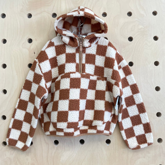 Tan Checkerboard Sherpa 1/4 Zip Hoodie