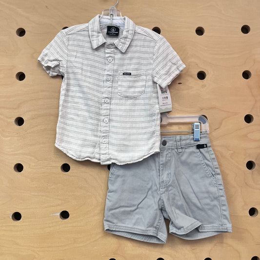 Cream & Blue Striped Outfit