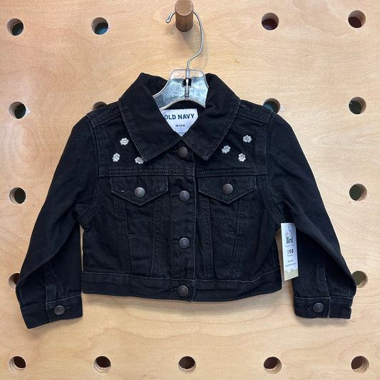 Black Embroidered Daisy Denim Jacket