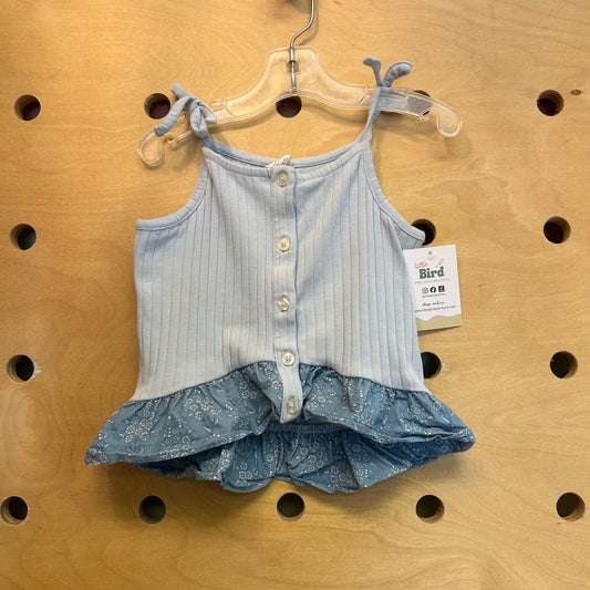 Blue Ribbed & Floral Tank