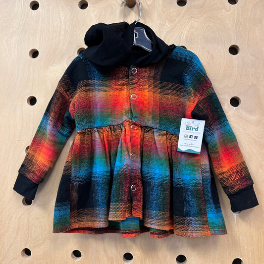 Madras Plaid Flannel Hoodie Peplum Shacket