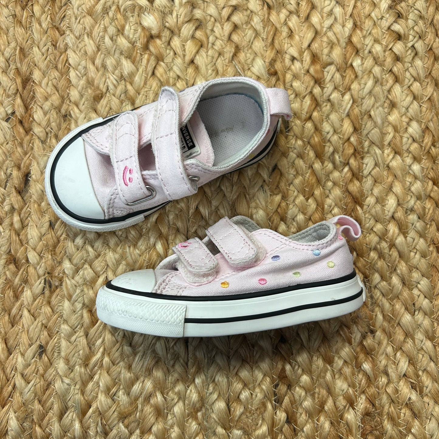 Pink Polka Dot Velcro Chuck Shoes