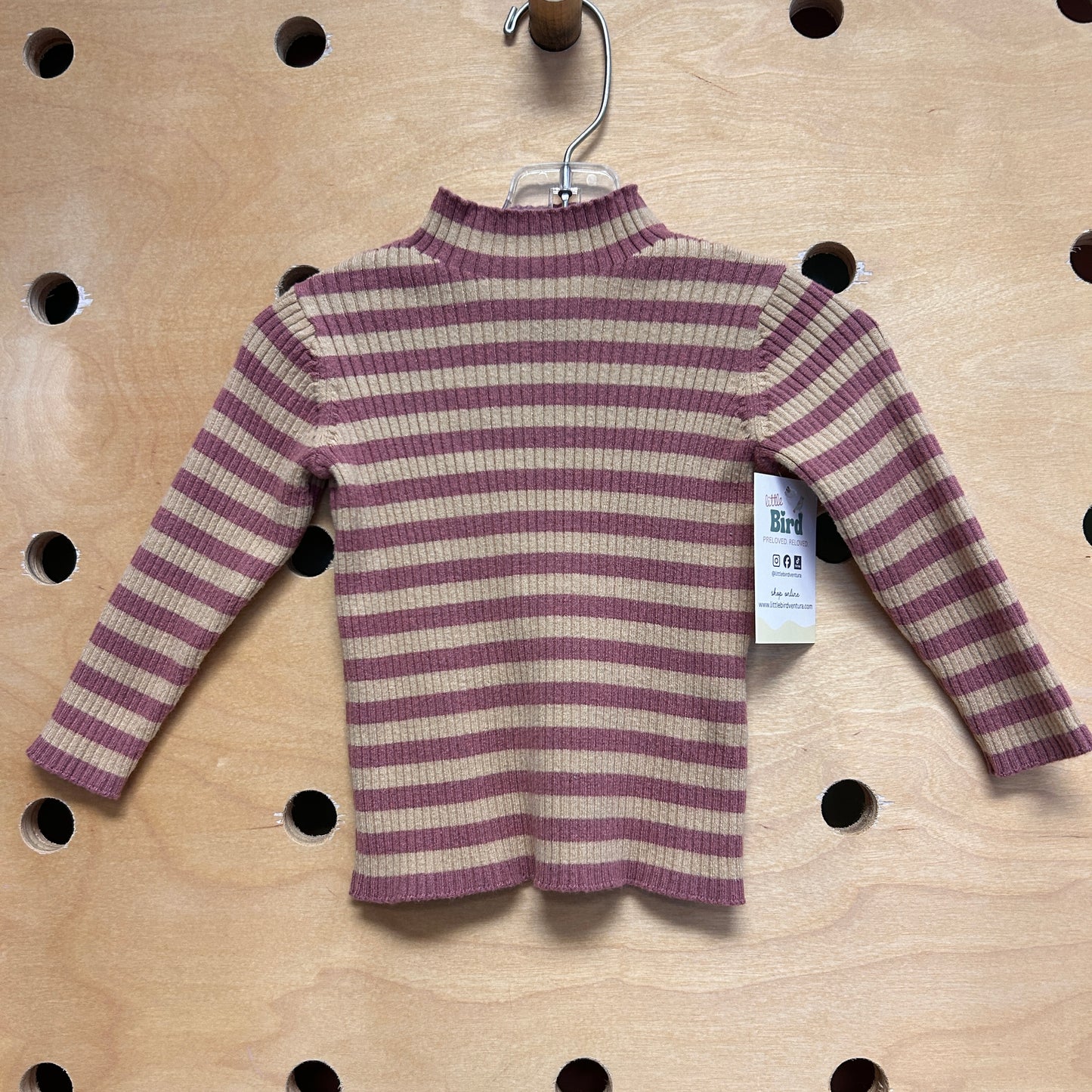 Tan/Plum Striped Ribbed LS
