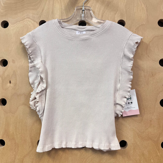 Cream Ribbed Ruffle Top