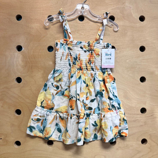 White/Yellow Floral Smocked Dress