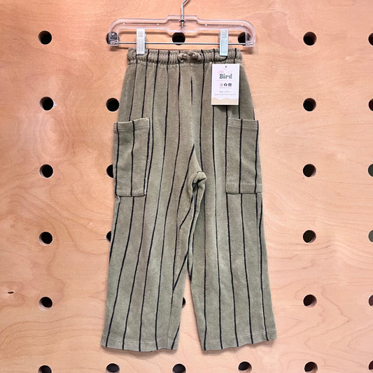 Green Striped Terry Drawstring Pants