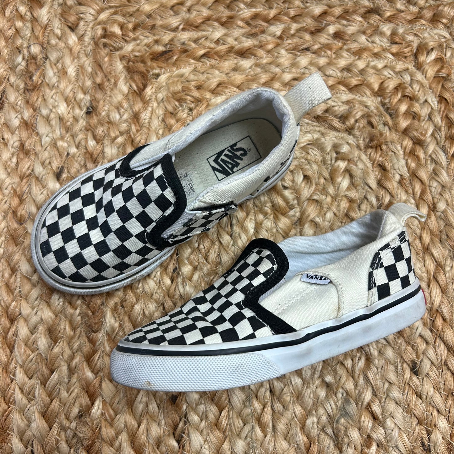 Black & Cream Checkered Slip Ons