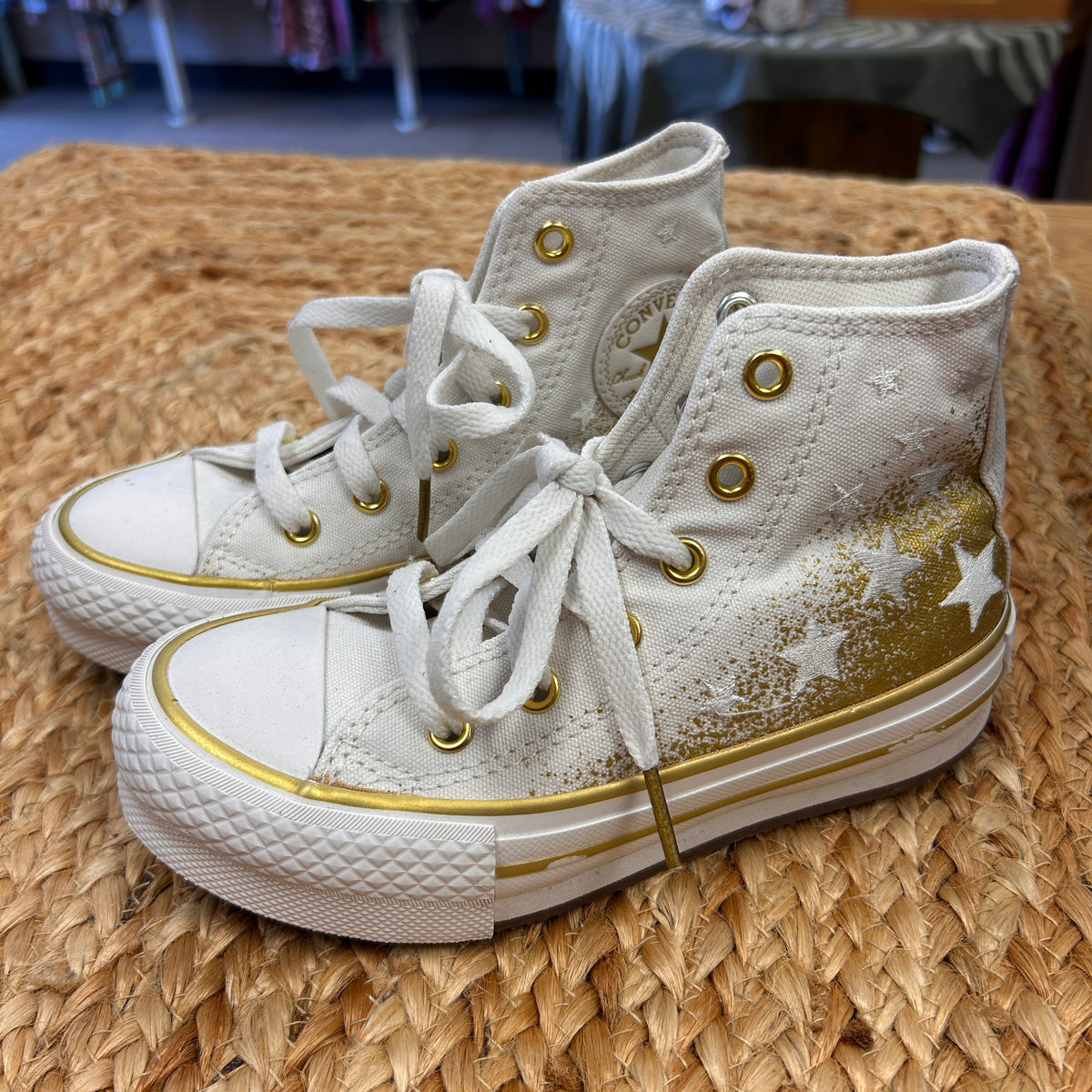 White/Gold Star Platform Hi Tops