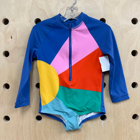 Navy Colorblock Sun LS Swimsuit