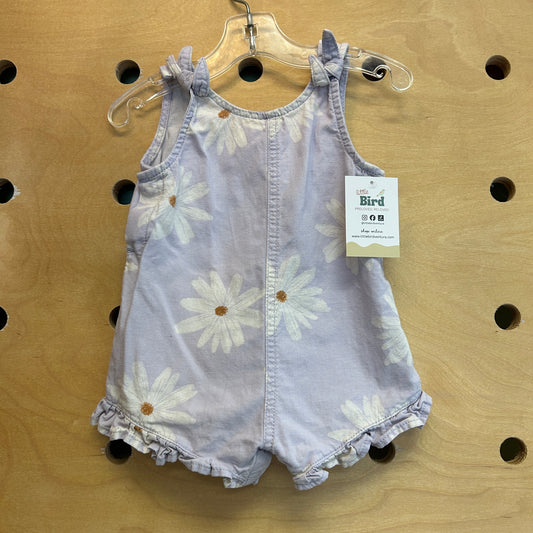 Purple/White Flowers Linen Romper