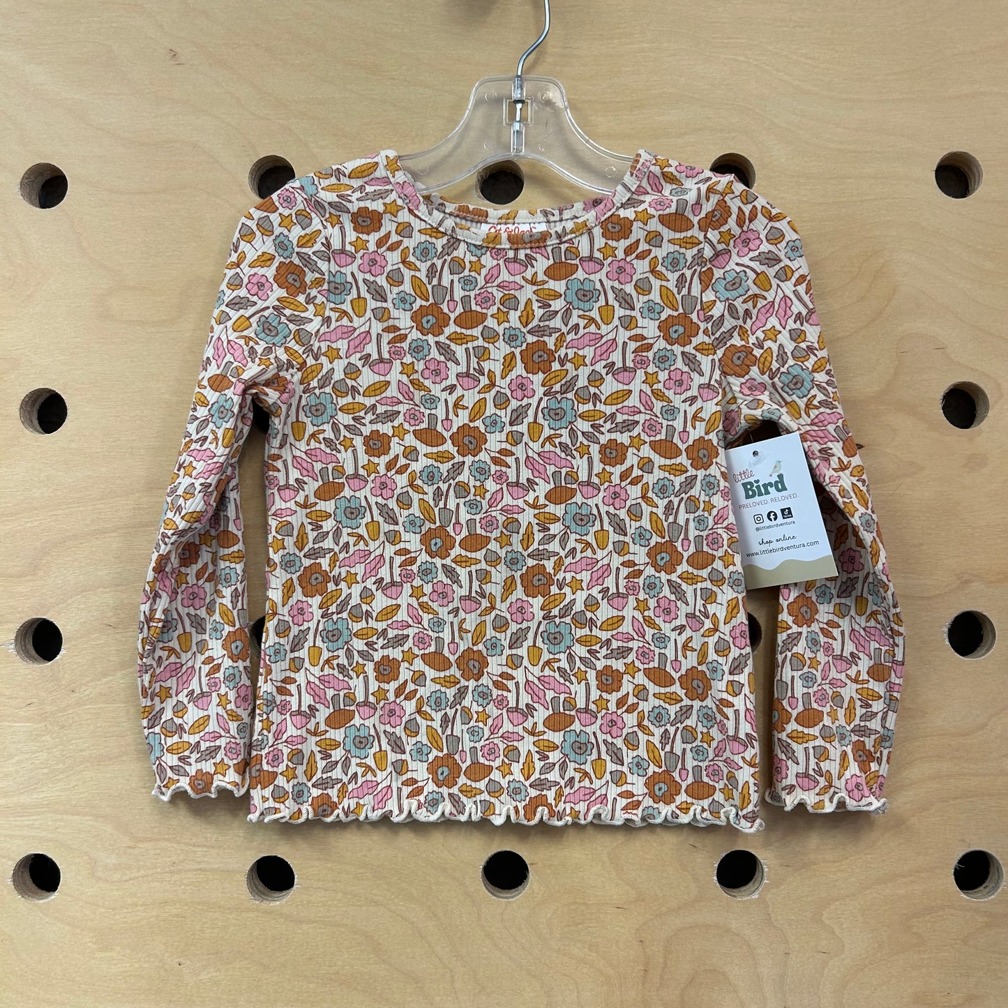 Beige Mushroom Floral Ribbed Top